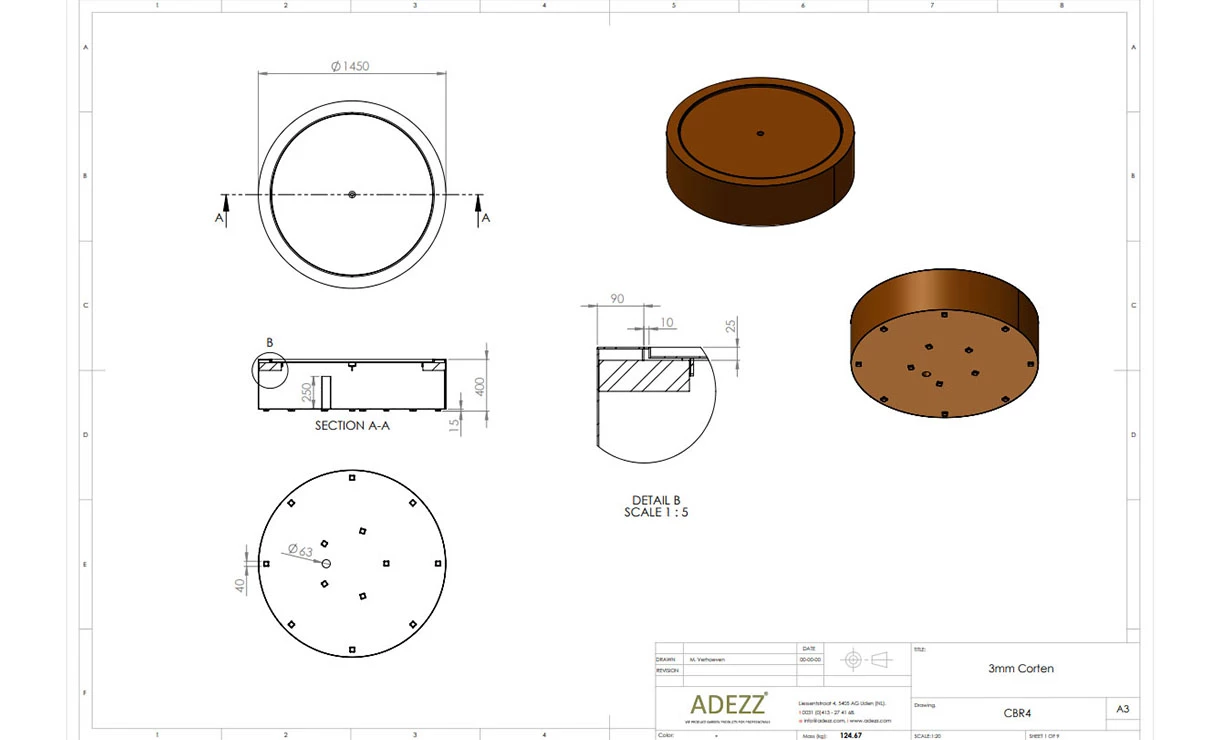 Cortenstaal Watertafel Rond - 145 X 40 Cm - Afbeelding 2