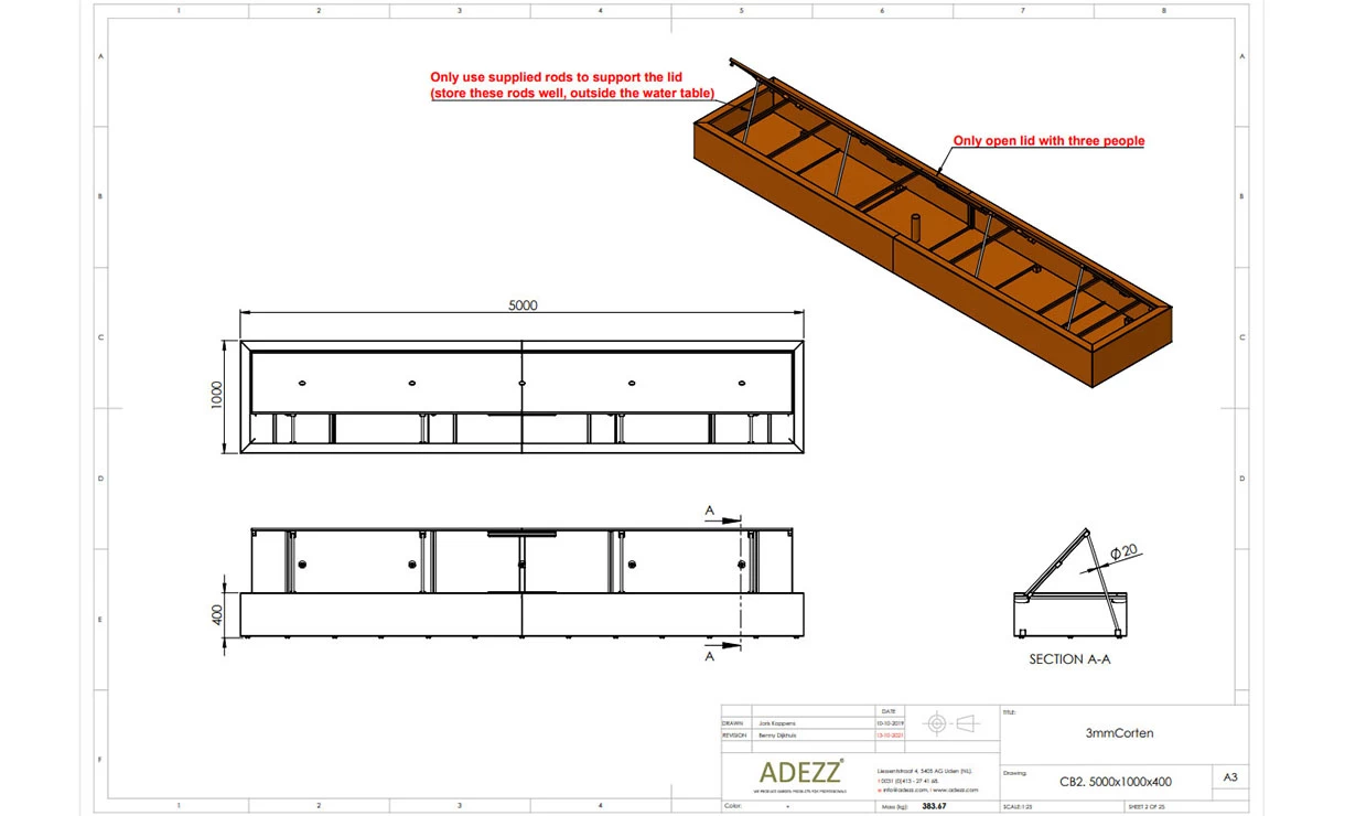 Cortenstaal Watertafel - 500 X 100 X 40 Cm - Afbeelding 3