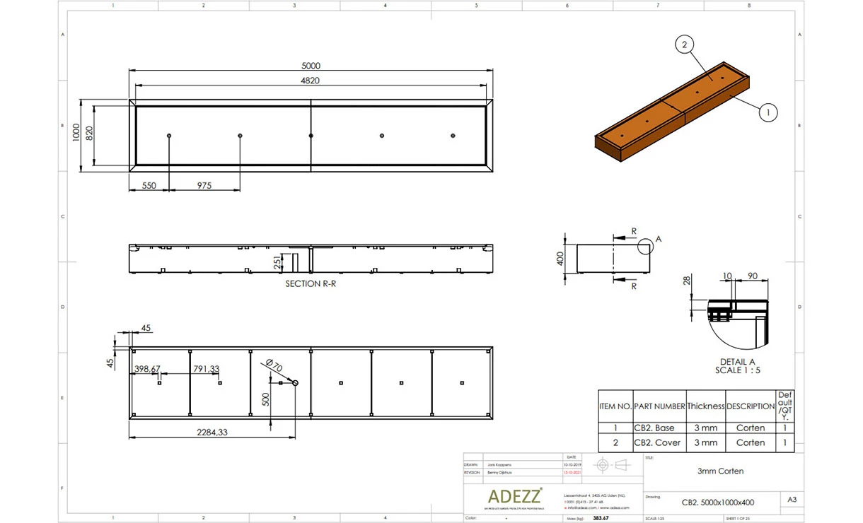 Cortenstaal Watertafel - 500 X 100 X 40 Cm - Afbeelding 2